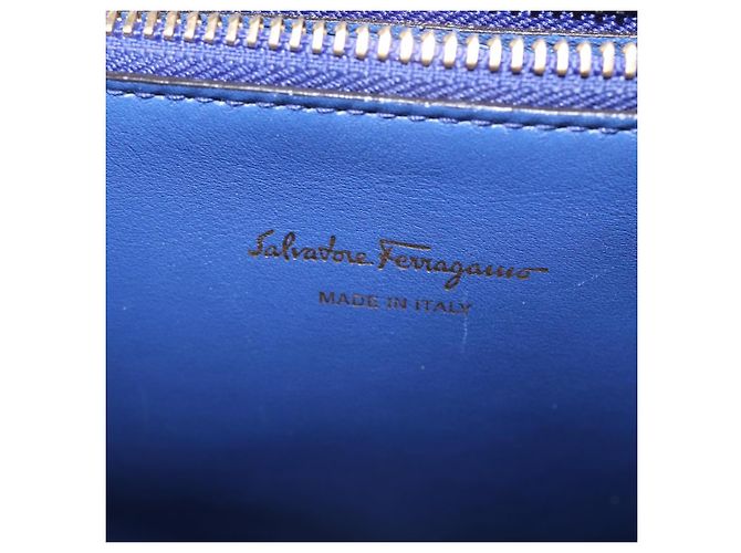 Borsa a mano in pelle Gancini Studio Salvatore Ferragamo 2 in 1 Blu Oro Auth 144870 D'oro - vista 22
