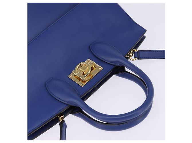 Borsa a mano in pelle Gancini Studio Salvatore Ferragamo 2 in 1 Blu Oro Auth 144870 D'oro - vista 6