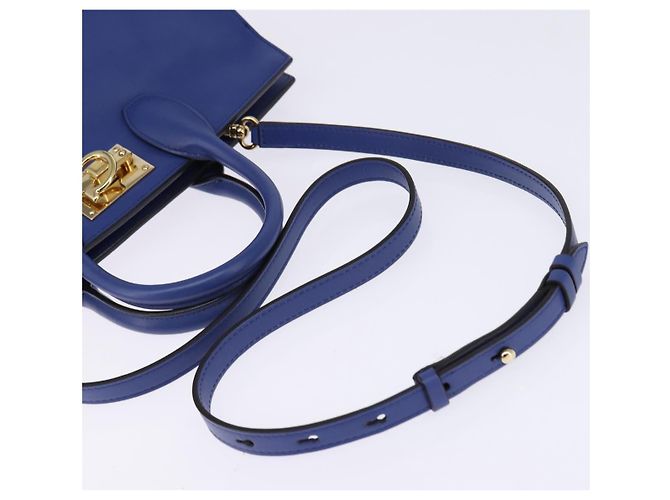 Borsa a mano in pelle Gancini Studio Salvatore Ferragamo 2 in 1 Blu Oro Auth 144870 D'oro - vista 8