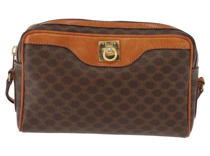 Céline Borsa a Spalla in Tela Macadam CELINE PVC Marrone Oro Auth 148213 D'oro - vista 13