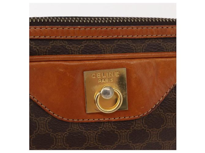 Céline Borsa a Spalla in Tela Macadam CELINE PVC Marrone Oro Auth 148213 D'oro - vista 19