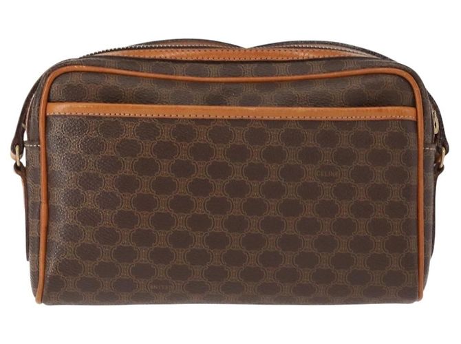 Céline Borsa a Spalla in Tela Macadam CELINE PVC Marrone Oro Auth 148213 D'oro - vista 2