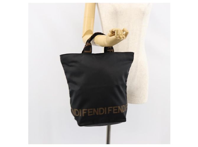 Borsa a mano FENDI in nylon nero e oro Auth ep11468 D'oro - vista 20