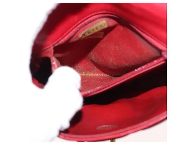 CHANEL Borsa a Spalla Matelassé in Pelle di Agnello Rossa Oro CC Auth 147088 Rosso D'oro - vista 10