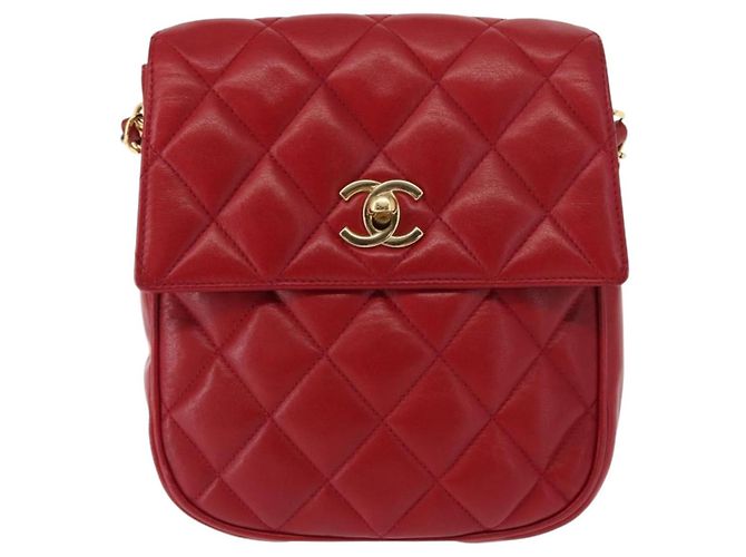 CHANEL Borsa a Spalla Matelassé in Pelle di Agnello Rossa Oro CC Auth 147088 Rosso D'oro - vista 13