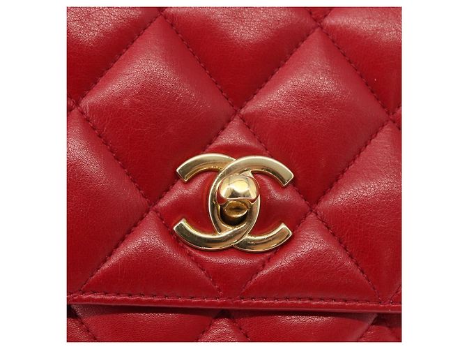 CHANEL Borsa a Spalla Matelassé in Pelle di Agnello Rossa Oro CC Auth 147088 Rosso D'oro - vista 19