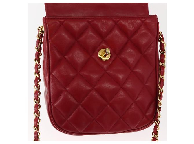 CHANEL Borsa a Spalla Matelassé in Pelle di Agnello Rossa Oro CC Auth 147088 Rosso D'oro - vista 20