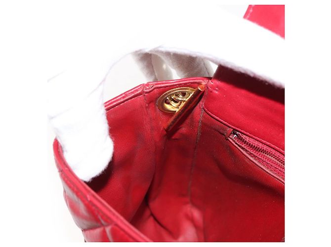 CHANEL Borsa a Spalla Matelassé in Pelle di Agnello Rossa Oro CC Auth 147088 Rosso D'oro - vista 23