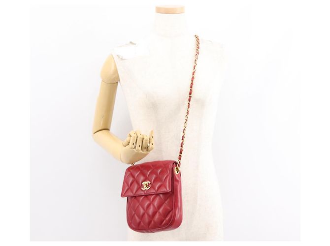 CHANEL Borsa a Spalla Matelassé in Pelle di Agnello Rossa Oro CC Auth 147088 Rosso D'oro - vista 24