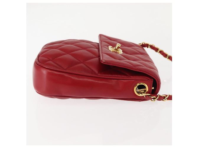 CHANEL Borsa a Spalla Matelassé in Pelle di Agnello Rossa Oro CC Auth 147088 Rosso D'oro - vista 3