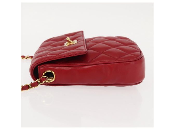 CHANEL Borsa a Spalla Matelassé in Pelle di Agnello Rossa Oro CC Auth 147088 Rosso D'oro - vista 4