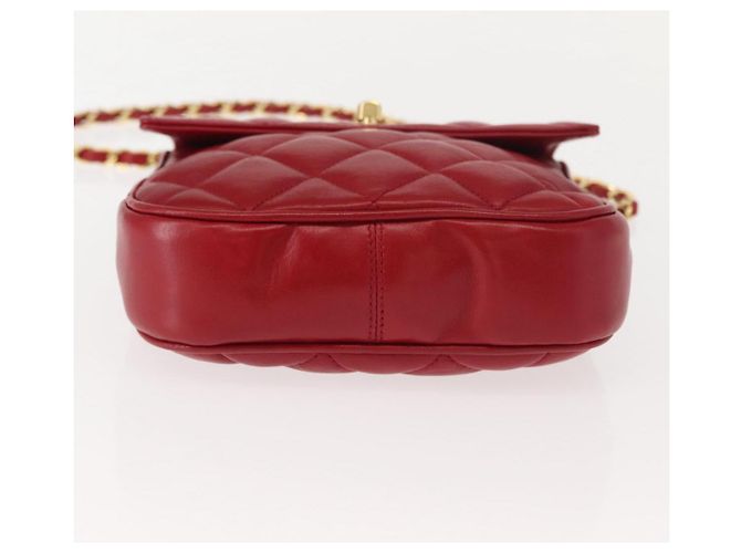 CHANEL Borsa a Spalla Matelassé in Pelle di Agnello Rossa Oro CC Auth 147088 Rosso D'oro - vista 5