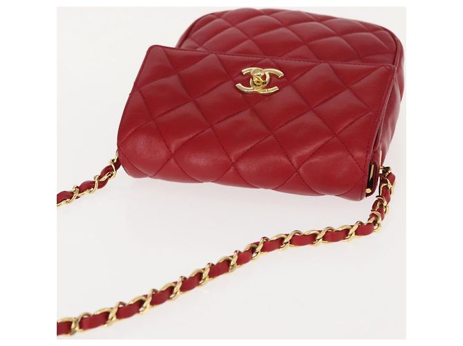 CHANEL Borsa a Spalla Matelassé in Pelle di Agnello Rossa Oro CC Auth 147088 Rosso D'oro - vista 6