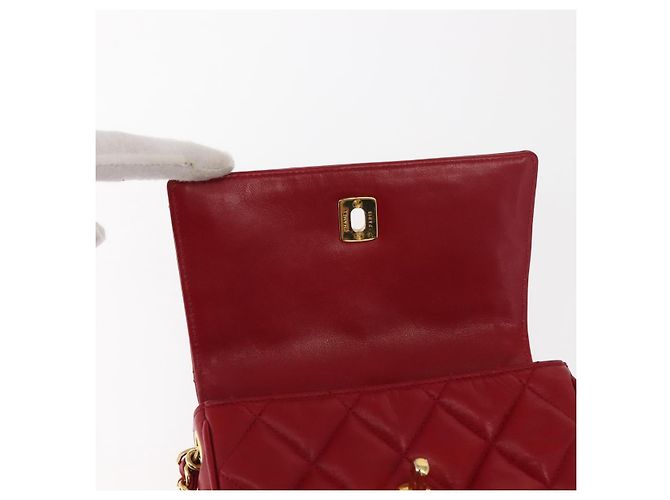 CHANEL Borsa a Spalla Matelassé in Pelle di Agnello Rossa Oro CC Auth 147088 Rosso D'oro - vista 8