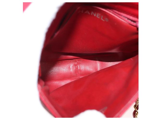 CHANEL Borsa a Spalla Matelassé in Pelle di Agnello Rossa Oro CC Auth 147088 Rosso D'oro - vista 9