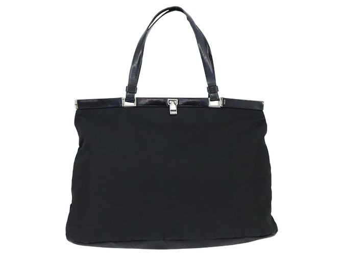 PRADA Borsa a mano in nylon nero argento Auth 150413 - vista 13