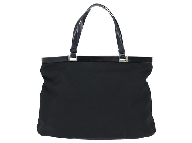 PRADA Borsa a mano in nylon nero argento Auth 150413 - vista 2