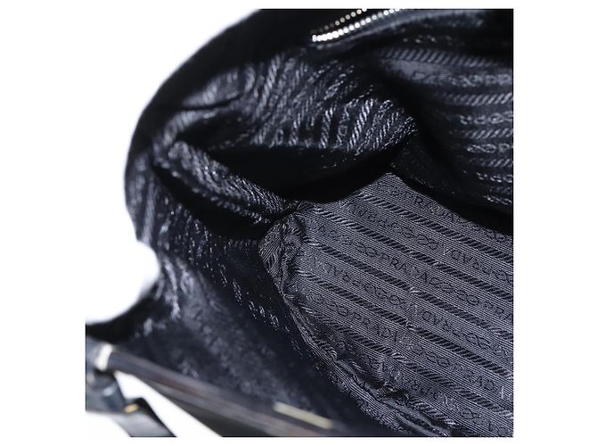 PRADA Borsa a mano in nylon nero argento Auth 150413 - vista 21