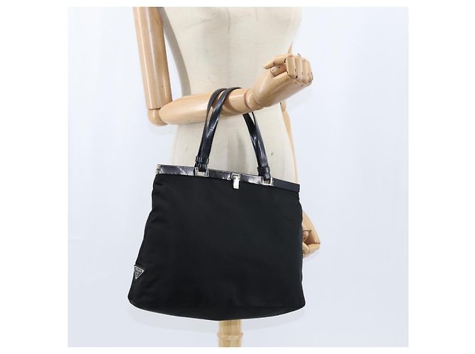PRADA Borsa a mano in nylon nero argento Auth 150413 - vista 23