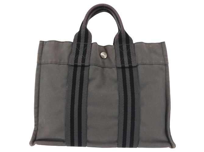 Hermès HERMES Borsa Fourre Tout PM Tela Grigia Argento Auth 144332 Marrone - vista 13