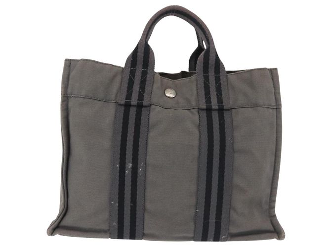 Hermès HERMES Borsa Fourre Tout PM Tela Grigia Argento Auth 144332 Marrone - vista 2