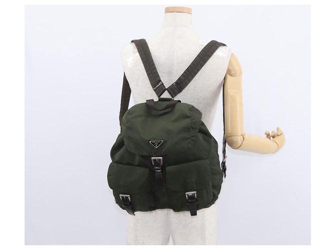 PRADA Backpack Nylon Khaki Silver Auth 151269 Silvery - view 32
