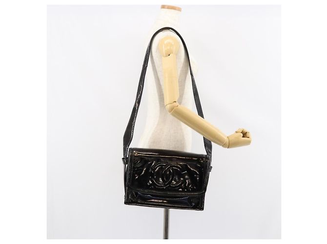 Borsa a Spalla CHANEL Smalto Nero Oro CC Auth bs30719 D'oro - vista 23