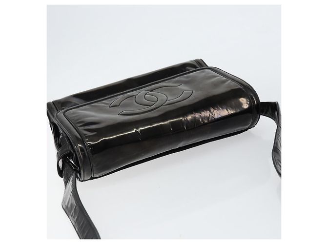 Borsa a Spalla CHANEL Smalto Nero Oro CC Auth bs30719 D'oro - vista 6