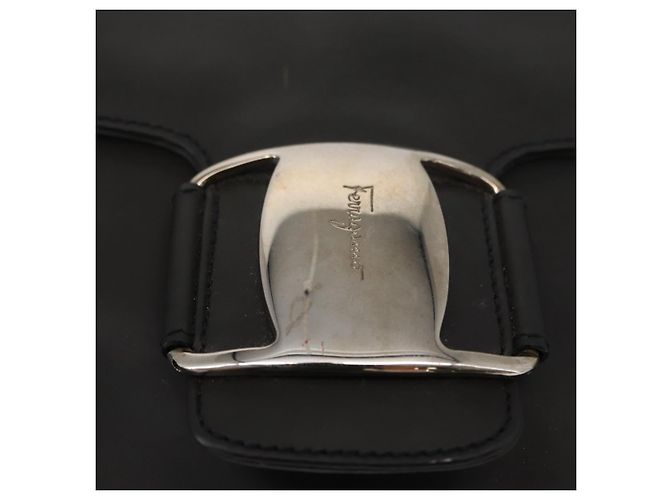 Borsa a Spalla Salvatore Ferragamo Vala in Pelle Nera Argento Autentica 152882 - vista 15