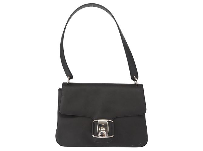 Borsa a Spalla Salvatore Ferragamo Vala in Pelle Nera Argento Autentica 152882 - vista 2