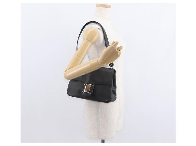 Borsa a Spalla Salvatore Ferragamo Vala in Pelle Nera Argento Autentica 152882 - vista 23