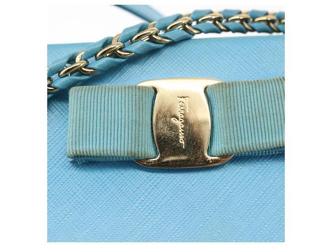 Borsa Vala Chain in pelle Salvatore Ferragamo 2 in 1 blu chiaro oro Auth bs29835 D'oro - vista 10