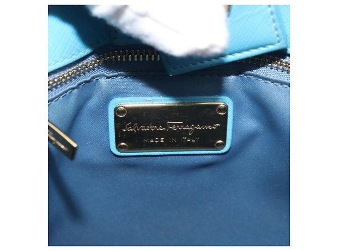 Borsa Vala Chain in pelle Salvatore Ferragamo 2 in 1 blu chiaro oro Auth bs29835 D'oro - vista 19
