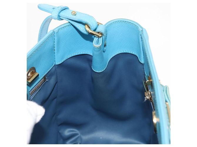 Borsa Vala Chain in pelle Salvatore Ferragamo 2 in 1 blu chiaro oro Auth bs29835 D'oro - vista 20