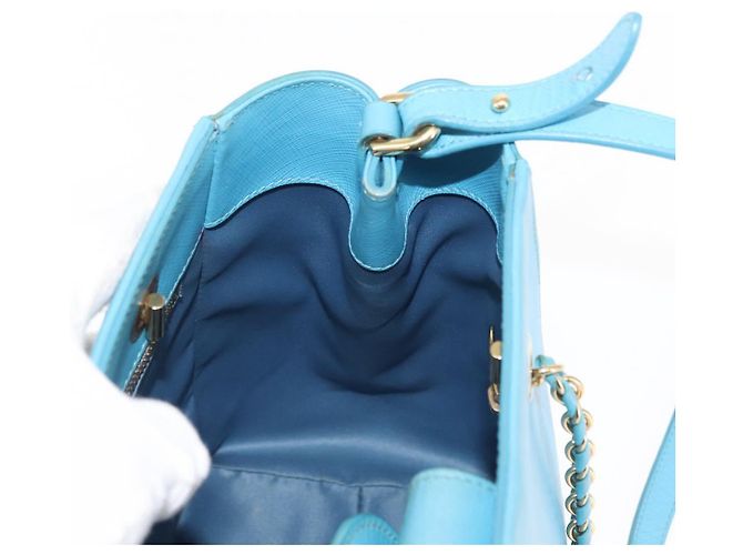 Borsa Vala Chain in pelle Salvatore Ferragamo 2 in 1 blu chiaro oro Auth bs29835 D'oro - vista 21