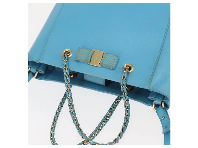 Borsa Vala Chain in pelle Salvatore Ferragamo 2 in 1 blu chiaro oro Auth bs29835 D'oro - vista 6