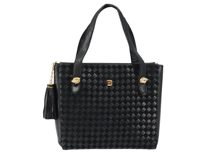 BALLY Bolso de mano de cuero negro y dorado Auth BA6600 - vista 13