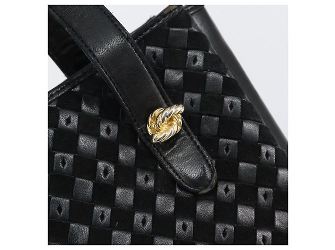 BALLY Bolso de mano de cuero negro y dorado Auth BA6600 - vista 17