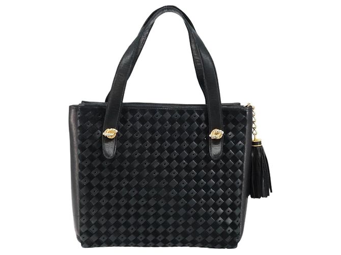 BALLY Bolso de mano de cuero negro y dorado Auth BA6600 - vista 2
