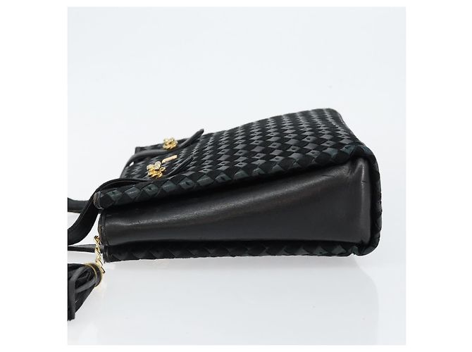 BALLY Bolso de mano de cuero negro y dorado Auth BA6600 - vista 4