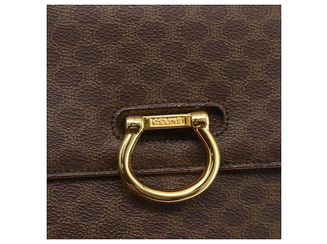 Céline Borsa a mano in tela Macadam CELINE in pelle PVC marrone oro Auth 156125 D'oro - vista 14