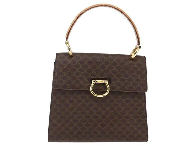 Céline Borsa a mano in tela Macadam CELINE in pelle PVC marrone oro Auth 156125 D'oro - vista 2