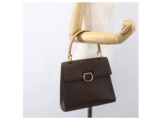 Céline Borsa a mano in tela Macadam CELINE in pelle PVC marrone oro Auth 156125 D'oro - vista 23