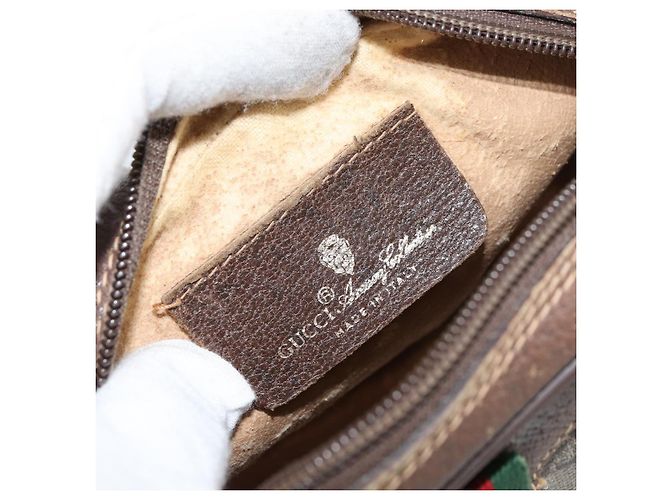 GUCCI GG Supreme Web Sherry Line Tasche aus PVC Beige Gold 156 02 066 Auth ep12301 Golden - Ansicht 16