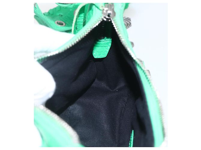 BALENCIAGA Luca Goal XS Borsa a Spalla in Pelle Verde Argento 671309 Auth 158884SAM - vista 17