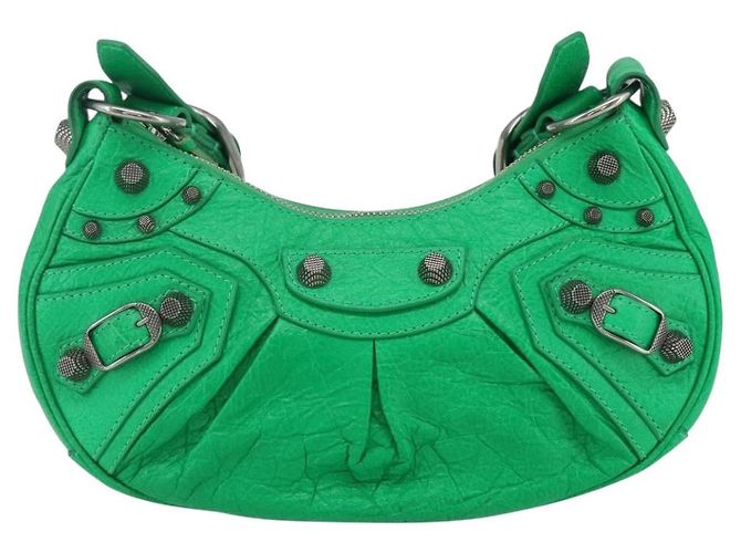 BALENCIAGA Luca Goal XS Borsa a Spalla in Pelle Verde Argento 671309 Auth 158884SAM - vista 2