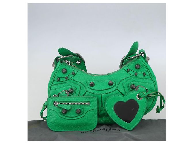 BALENCIAGA Luca Goal XS Borsa a Spalla in Pelle Verde Argento 671309 Auth 158884SAM - vista 27