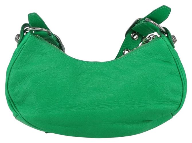 BALENCIAGA Luca Goal XS Borsa a Spalla in Pelle Verde Argento 671309 Auth 158884SAM - vista 3