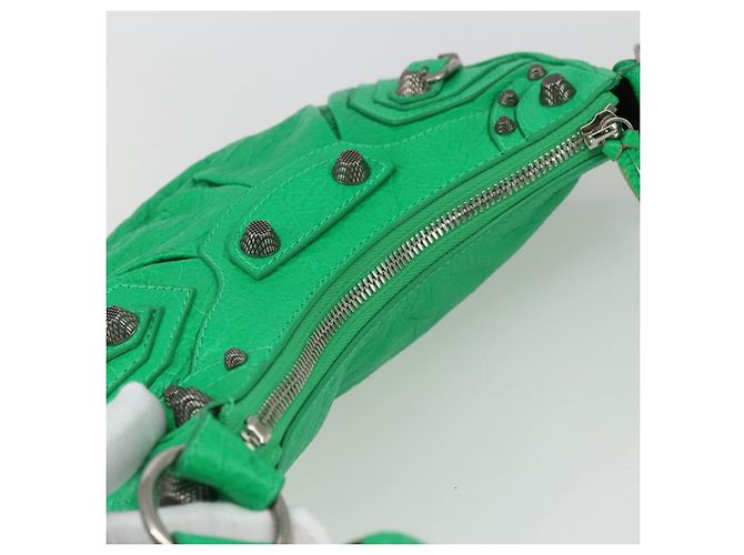 BALENCIAGA Luca Goal XS Borsa a Spalla in Pelle Verde Argento 671309 Auth 158884SAM - vista 6