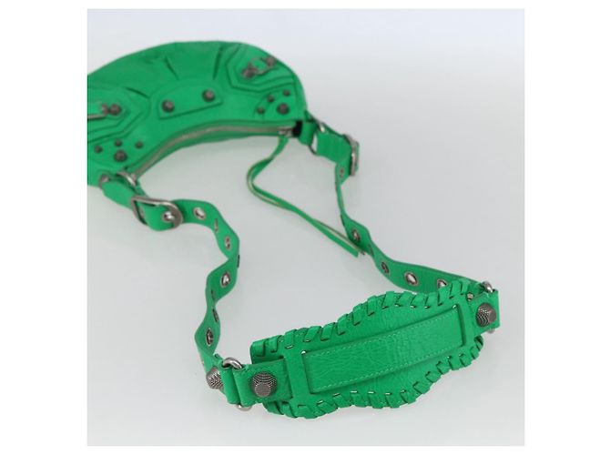 BALENCIAGA Luca Goal XS Borsa a Spalla in Pelle Verde Argento 671309 Auth 158884SAM - vista 7